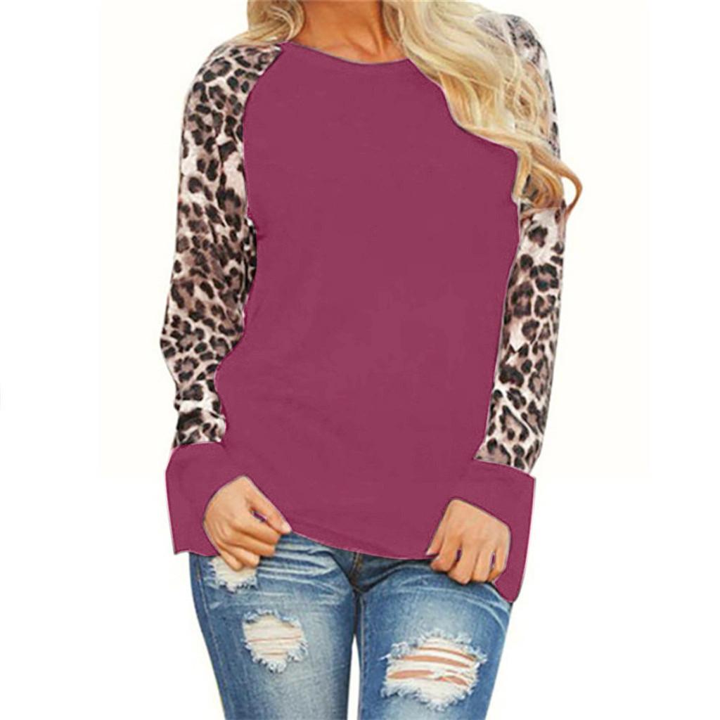 Womens Leopard Blouse Long Sleeve Fashion Ladies T-Shirt Oversize Tops