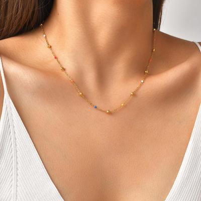 Fashion Personality Bohemian Style Colorful Beads Chain Necklace, Stainless Steel Choker Necklace for Women Chic Jewelry Gift