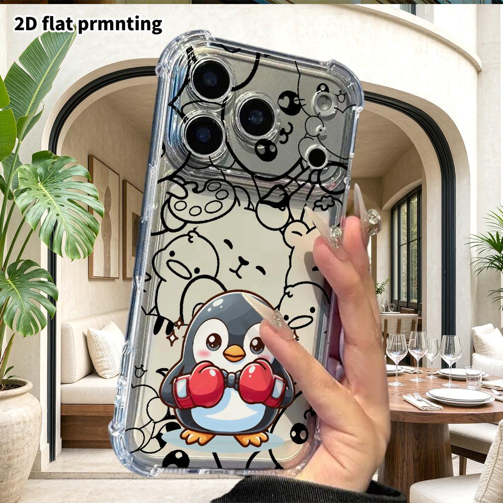Phone case: 2D flat, suitable for iPhone 18 17 16 15 14 13 Pro protective case, boxing little penguin, perfect holiday gift for Christmas and Hallowee