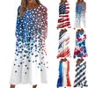 Women's Casual Crewneck Independence Day Festival Printed Midi Dress Long Sleeve Pocket Dress