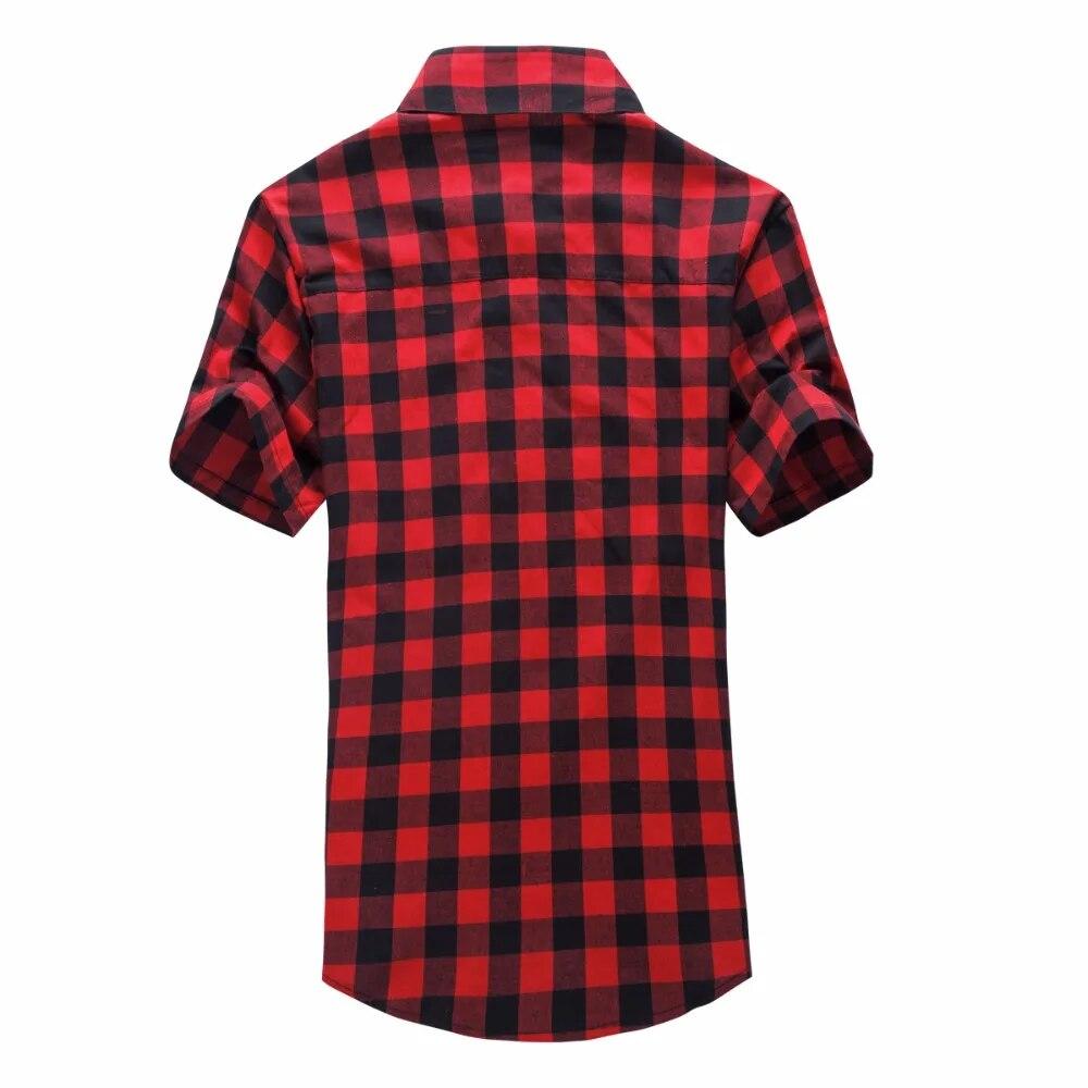 Red and Black Plaid Shirt Men Shirts   Summer Fashion Chemise Homme Mens Checkered Shirts Short Sleeve Shirt Men Blouse