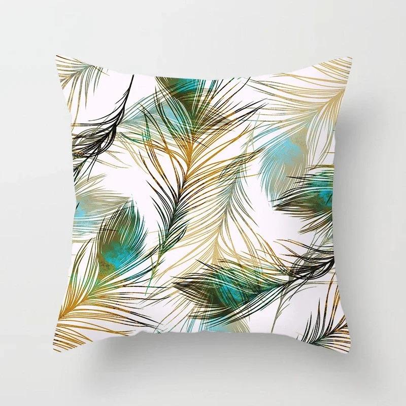 Peacock Feather Pattern Polyester Cushion Cover Throw Pillow Decorative Cushion Pillow Cover Sofa Decorative Pillow Cover
