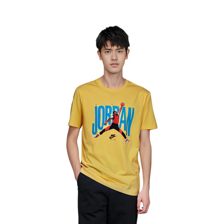 Jordan T Shirts Men's Yellow Crew Neck Moderate Straight Fit CJ6307-728