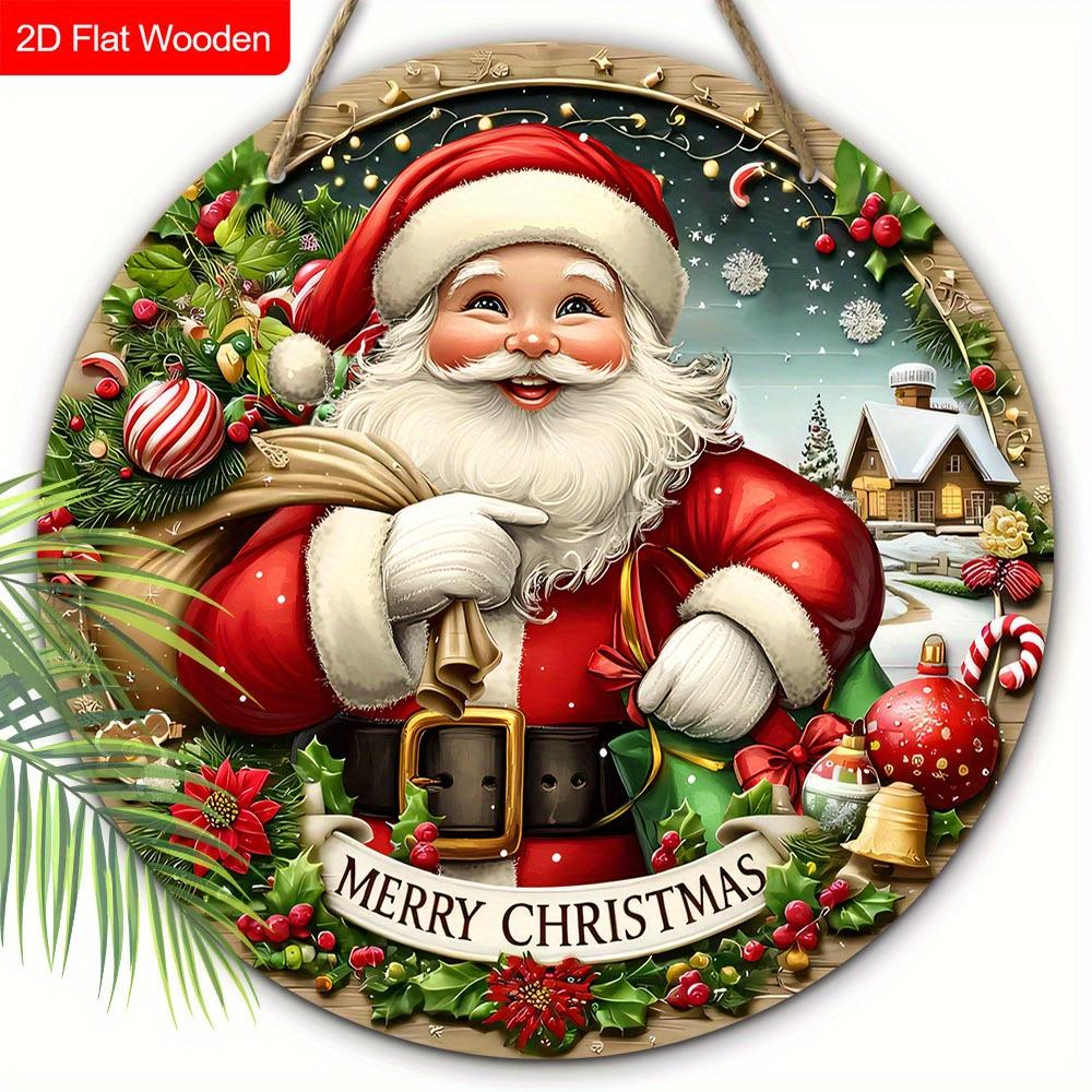 2D Flat 1pc Christmas “Santa Claus with A Bag” Logo Wooden Sign Decoration, Front Door Wall Decoration, Suitable for Home Offices, Garden Courtyards