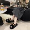 Cross thick-soled one-word drag with retro cotton drag new soft-soled home Internet celebrities autumn and winter wear 2025 Mao Mao shoes women