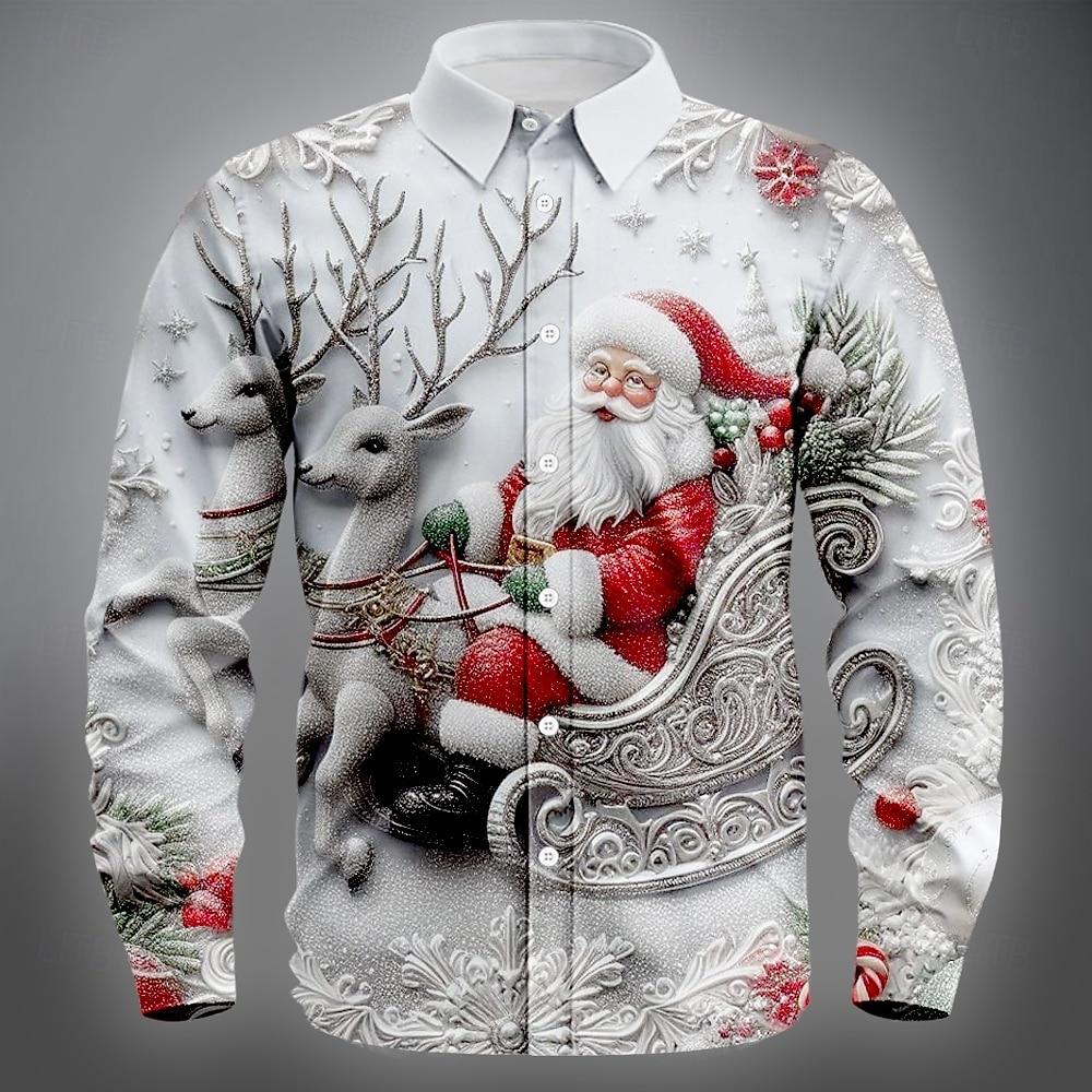 Men's Long Sleeve Shirt Christmas Men's Santa Claus Reindeer Christmas Costume Shirt Streetwear Casual Comfort Slim Fit Shirts