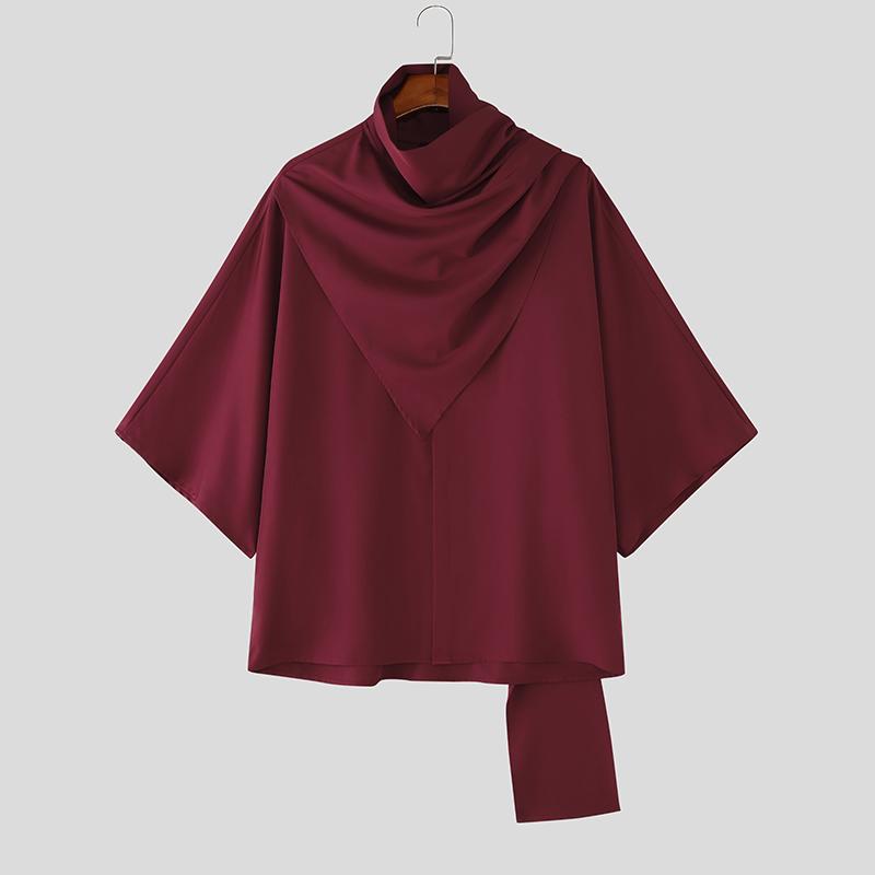 INCERUN Men Cowl Collar 3/4 Sleeve Gothic Casual Loose T-shirts Tops