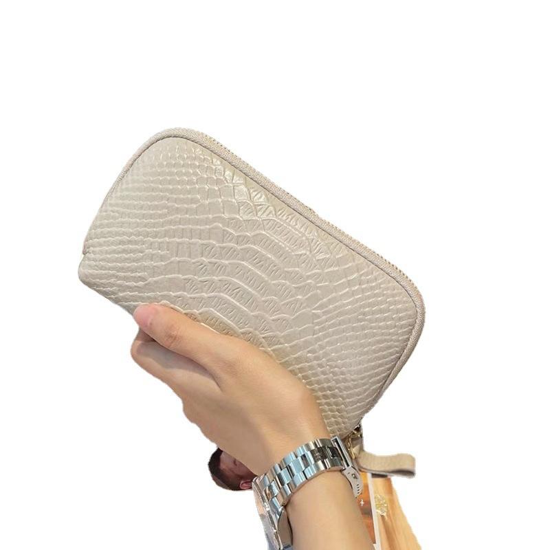 Genuine Leather Long Clutch Wallet Women New Temperament Wrist Bag Crocodile Pattern Head Layer Cowhide Mobile Phone Bag