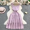 French pure desire U-neck sleeveless knitted dress women's summer new design sense niche waist thin medium and long dress