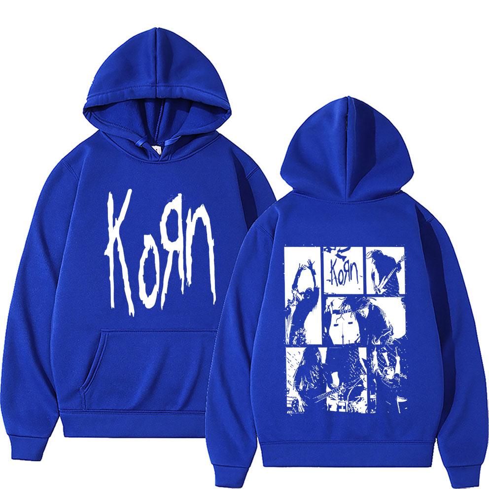 Alternative Nu Metal Rock Band Korn Double Sided Graphic Hoodie Men Gothic Vintage Pullover Tracksuit Male Trendy Fleece Hoodies