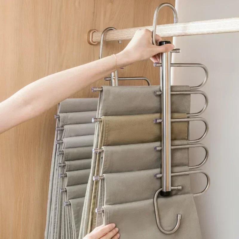 Multi-Function Magic Pants Hangers 5/9 Layer Trouser Hanger Space-Saving Clothing Closet Storage Organiser Hook For Home Use