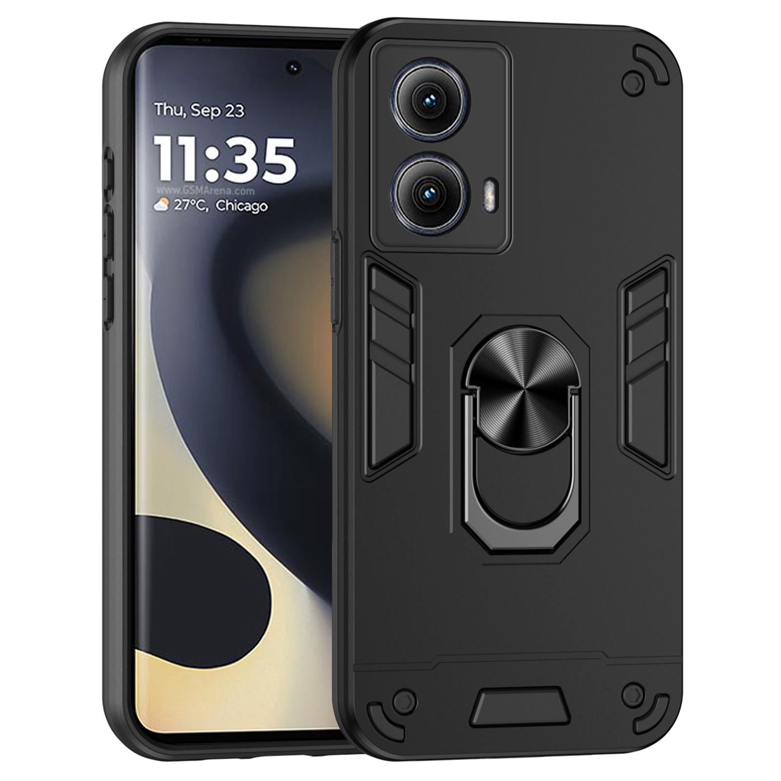 

For Motorola Edge (2024) 5G Case PC+TPU Drop Defend Phone Cover with Ring Kickstand Black