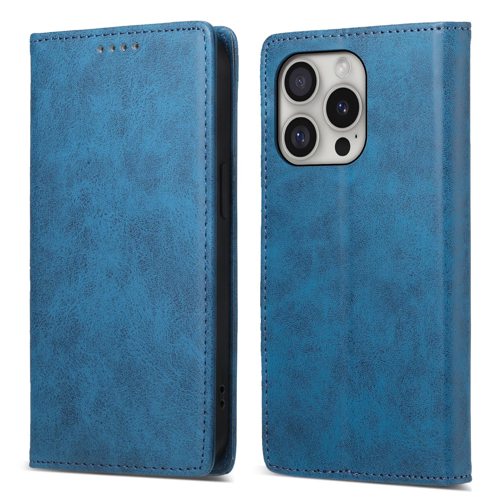 

DF-05 For iPhone 16 Pro Wallet Case RFID Blocking PU Leather Phone Cover Blue