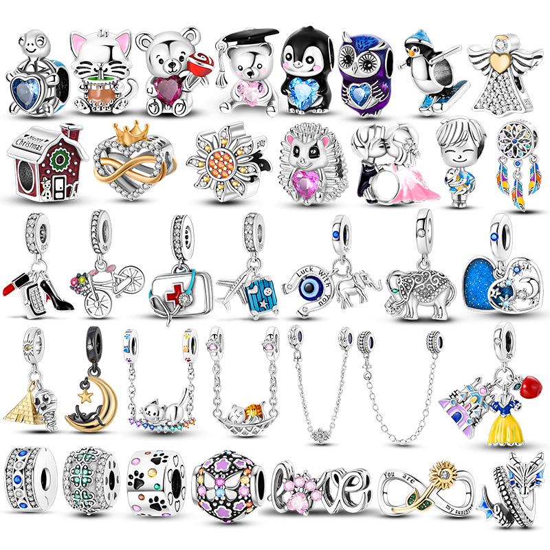 New Charm Copper Glow Firefly Travel Airplane Cat Paw Dragon Bead Fit Bracelet Bangle Necklace Diy Jewelry