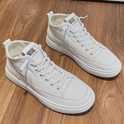 Women's Genuine Leather White High-Top Shoes - Autumn/Winter 2025, All-Match Style, Plus Velvet, First Layer Cowhide, Ideal for Running and Travel.