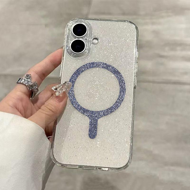 Luxury Glitter for Magsafe Magnetic Phone Case for 17 16 15 14 12 13 15 Pro Max Plus 17 Air Wireless Charging Soft Cover