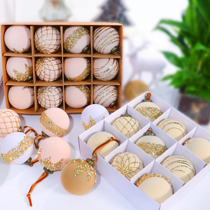 Painted Plastic Christmas Tree Ornaments Set - 8cm Balls Available in 9pcs or 12pcs
