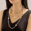 Korean Fashion Pearl Necklace: Elegant Rose Pendant, Versatile Multi-Layer Design, Long Style.