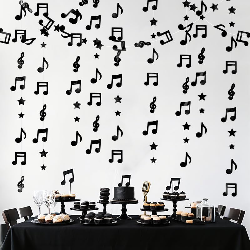 Gold Shimmering Musical Note Star Hanging Garland Gold Music Theme Party Hanging Backdrop Ceiling Decor for Birthday Baby Shower Party Concert
