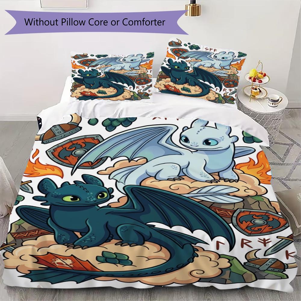 

How to Train Your Dragon Pattern Bedding uilt Set uilt Cover Pillowcase Home Decoration Birthday Gift (1 * duvet cover + 2 * pillowcase without core) 135x200cm
