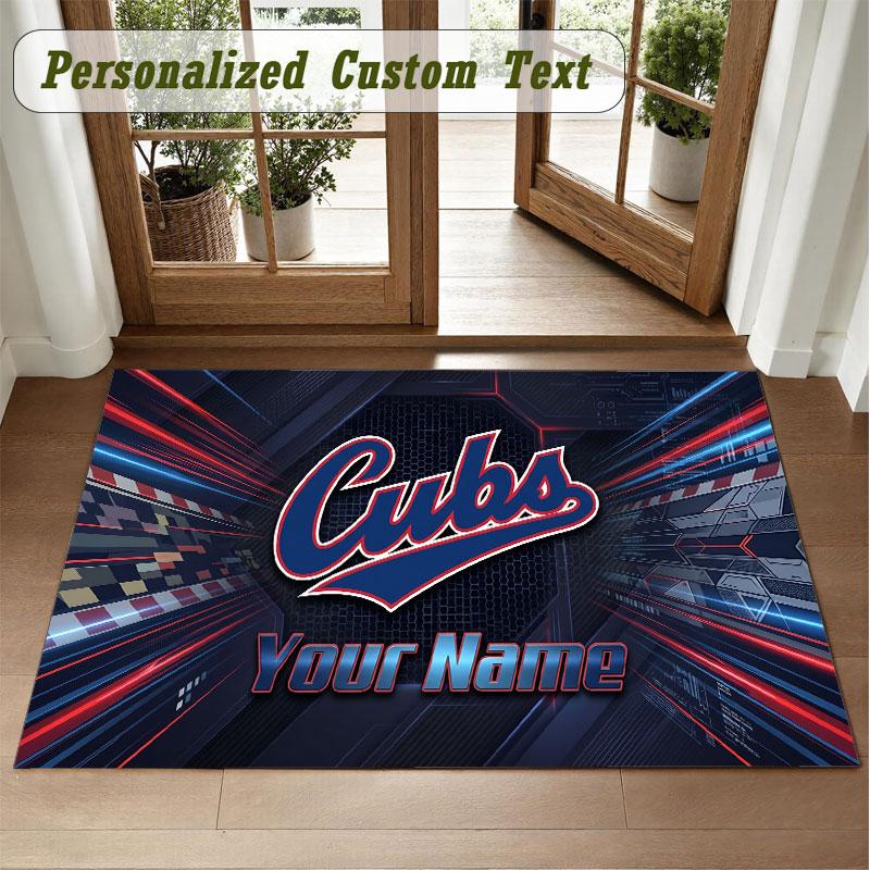 Crystal Velvet Square Rug Custom NameChicago Cubs Pattern Non Slip Home Floor Decor Rug