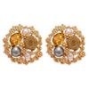 Vintage Metallic Rhinestone & Faux Pearl Flower Sterling Silver Stud Earrings - French Court Style for Women