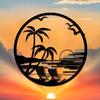 Metal Wall Art Beach Sunset Palm Tree Chair Silhouette Patio Balcony Decor