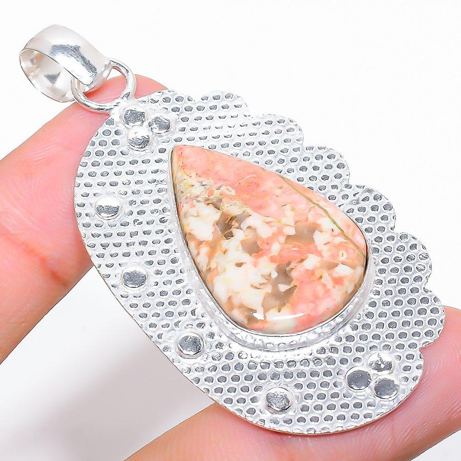 Unakite Gemstone Handmade 925 Sterling Silver Jewelry Pendant 2.56"