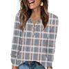 Women's Fashion V-Neck Button-Up T-Shirt With Check Print Long Sleeves