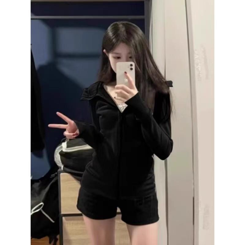 Womens Hooded Fleece-Lined Long Sleeve Top Winter Warm Outerwear Casual Fitness Wear