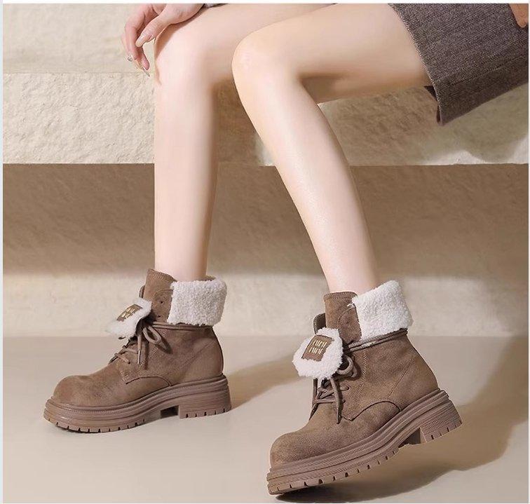 

[Ushilai] Thick-soled British style short boots for women s winter 2025 new lamb wool heightening casual Martin boots 41 верблюд