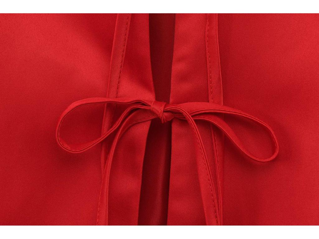 2025 Spring European & American Style Women's Satin Puff Sleeve Bow Top