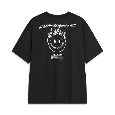 Li Ning X Og_Slick Collaboration Skateboard Series Back Letter Graphic Print Sweat-Absorbing Loose Short Sleeve T-Shirt Unisex Tops Black AHST483-2
