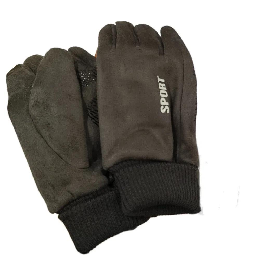 

Thickened Suede Fabric Gloves Touchscreen Mittens Soft Full Finger Gloves Male серый