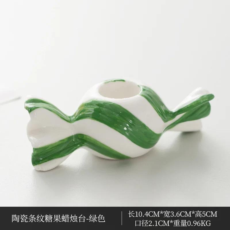 

Ceramic Candle Holder Colorful Striped Candy Candlestick Cartoon Candle Stick Holder Storage Rack Home Decoration Accessories зелений