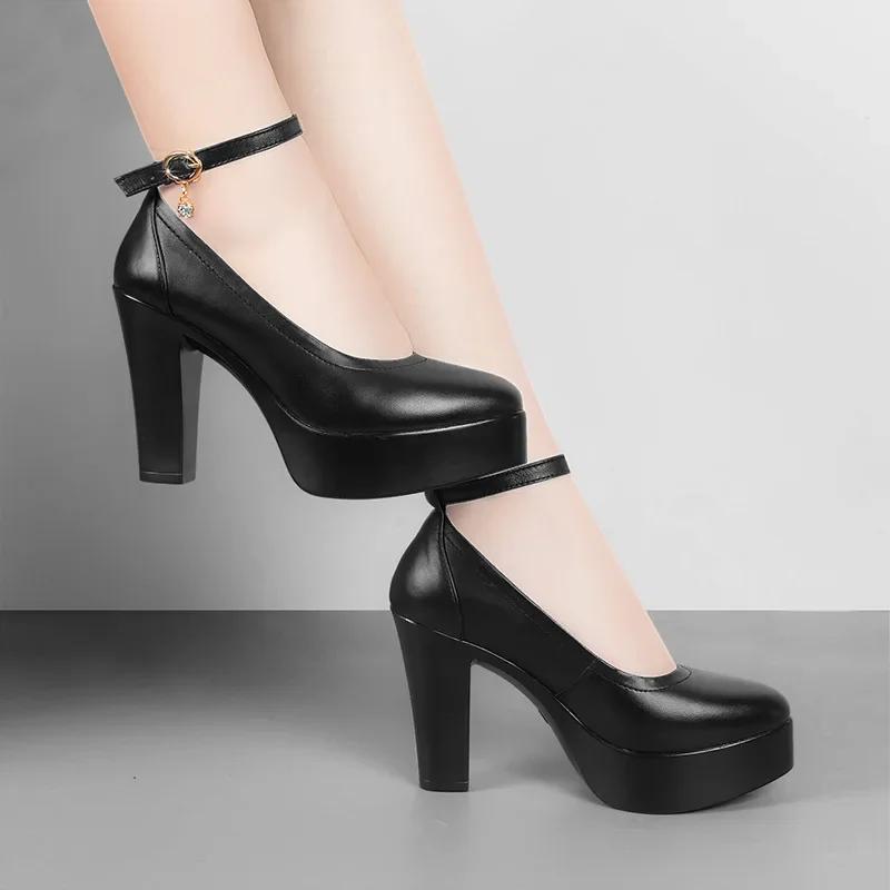 6 9 11cm Kleine Größe 32-43 Flache Echtlederschuhe Damen Plateau-Pumps 2025 Büro-Modell Block Hohe Absätze Schuhe Damen