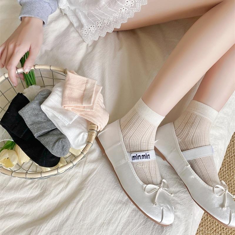 Summer Thin Perforated Mesh Socks for Women, Short Ballet-style Pure Cotton Short Socks for Women