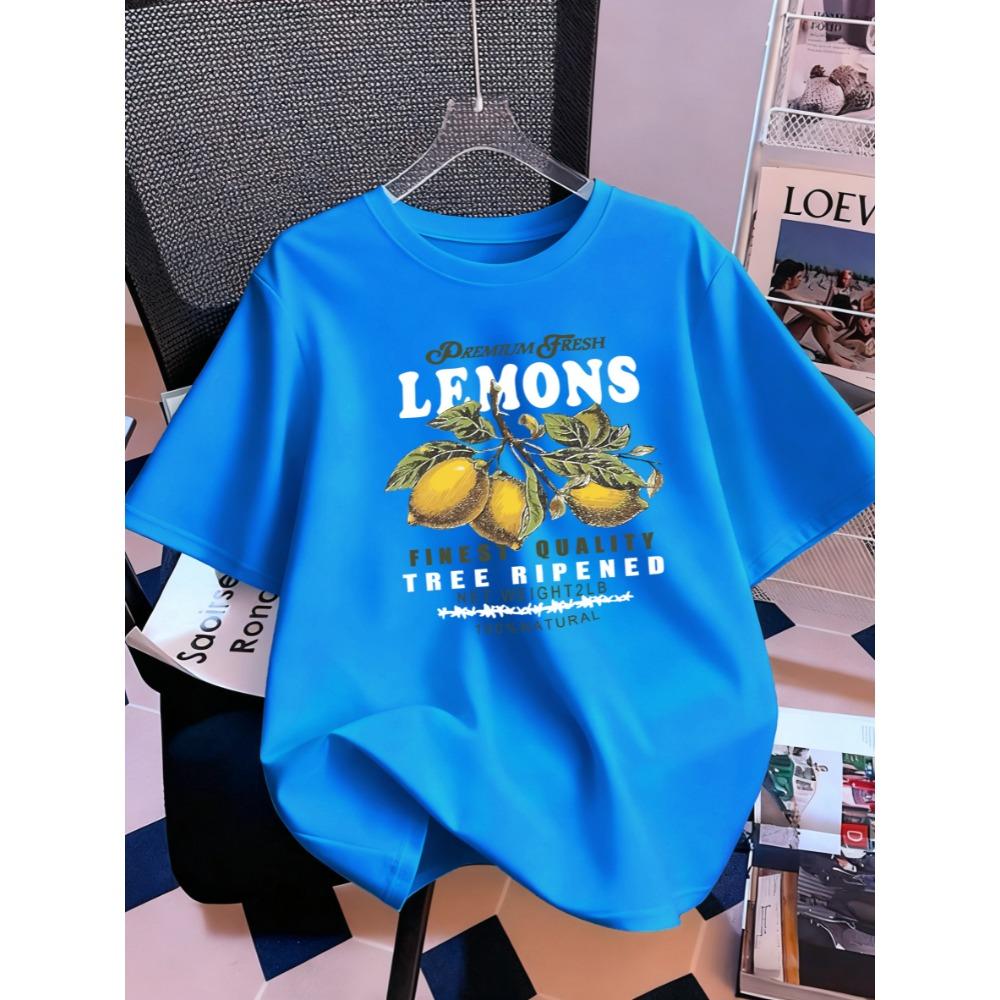 Premium Fresh Lemons Fruit Print Short Sleeve Women Cotton Y2K Crewneck T-Shirt Soft Top Summer Oversized T Shirt