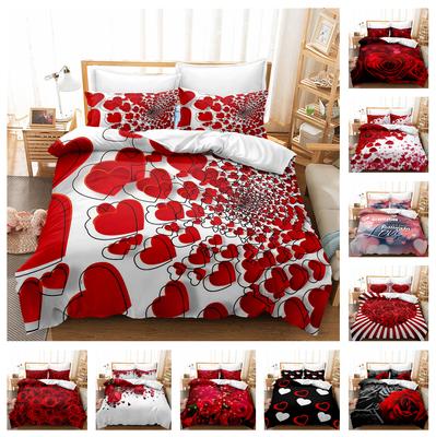 Parure de lit Love Flower Housse de couette rose 2/3 pièces Décoration de mariage AU180 * 210 Taille réelle Séchage rapide Nettoyage facile Décoration de la maison