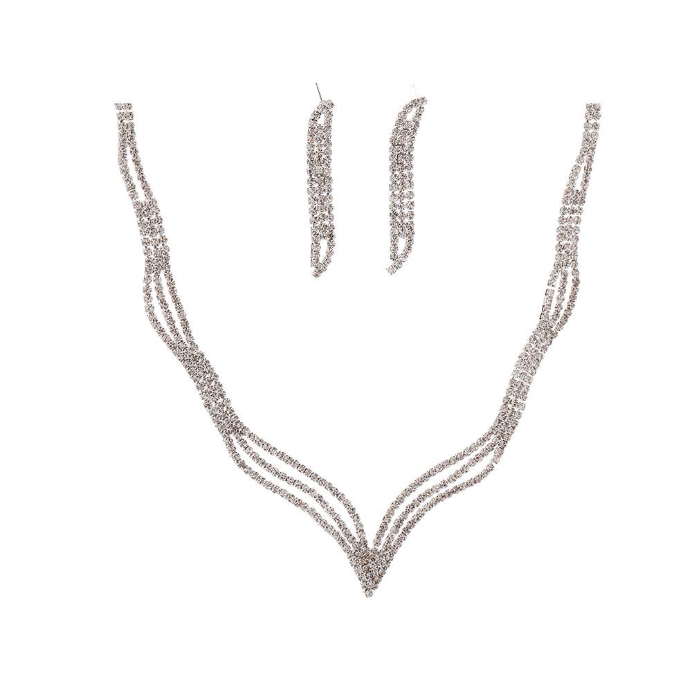 European & American Full Diamond Bridal Necklace & Claw Chain Set - Elegant Wedding Dress Accessories