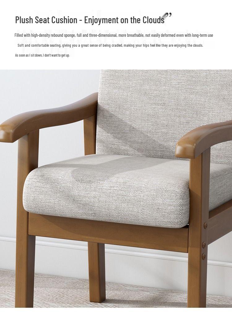 Solid Wood Armchair with Soft Padding and Backrest for Office or Elderly Use