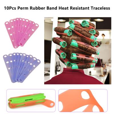 10 Stück Rosa/Blau Dauerwelle Silikonband Hitzebeständig Rückstandsfrei Digitale Kaltwickler Elastisches Gummiband Haargummis Stylingwerkzeuge