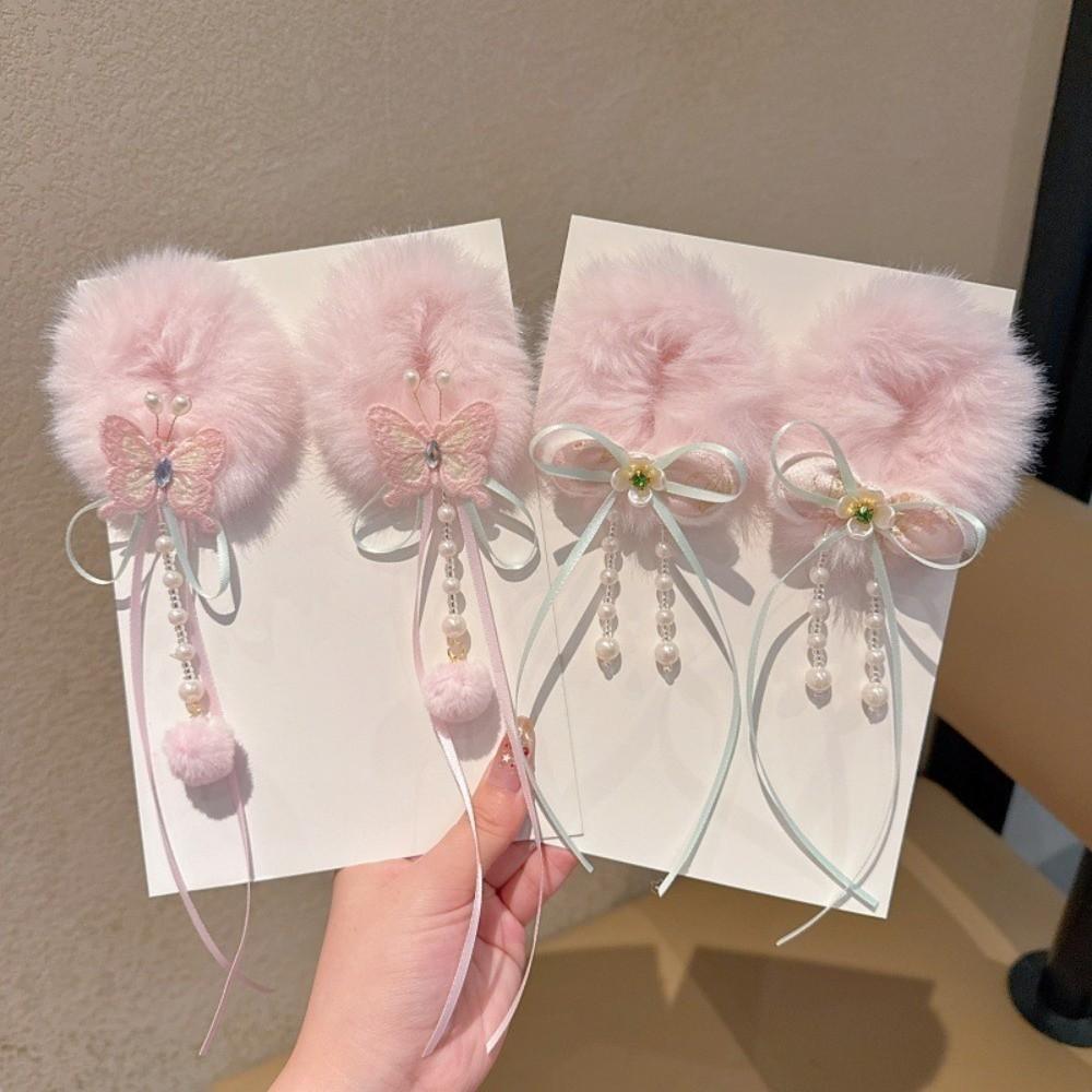 Bow New Year Hair Ties Plush Children's Hair Ropes Cute Chinese Style Hair Accessories Celebration