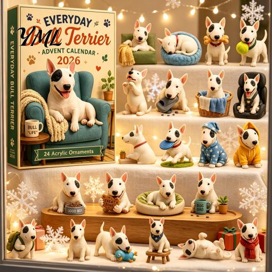 Holiday Keepsake Collection Everyday Bull Terrier Advent Calendar 2026, 24 Day Christmas Countdown with Decoration for Home Acrylic Ornaments,