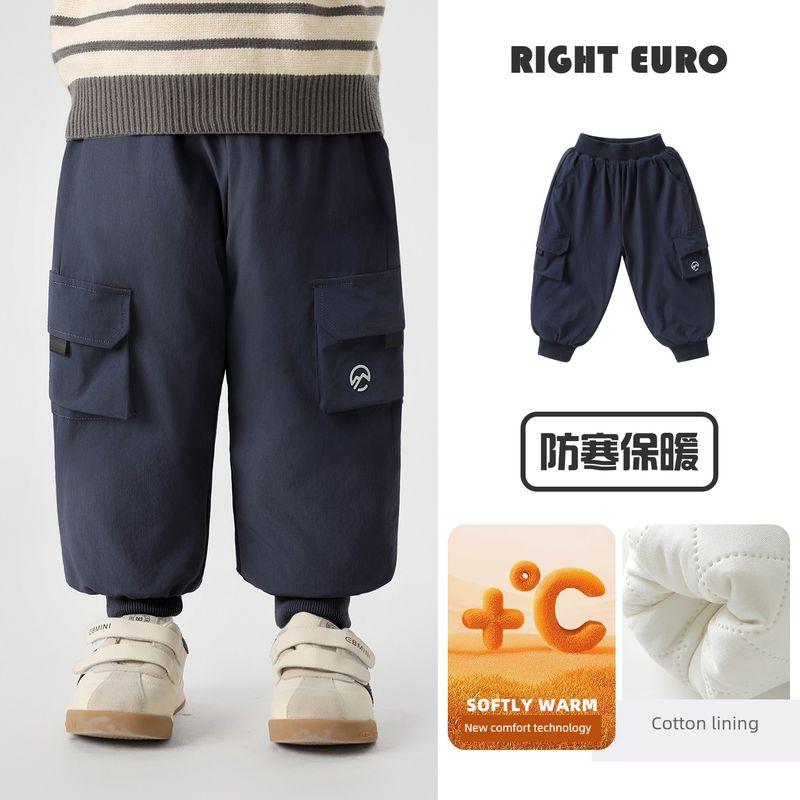 Boys' Mountain-Style Workwear Cotton Pants, Thick Woven Trousers, Winter 2025 New Children's Clothing, Baby Winter Warm Pants