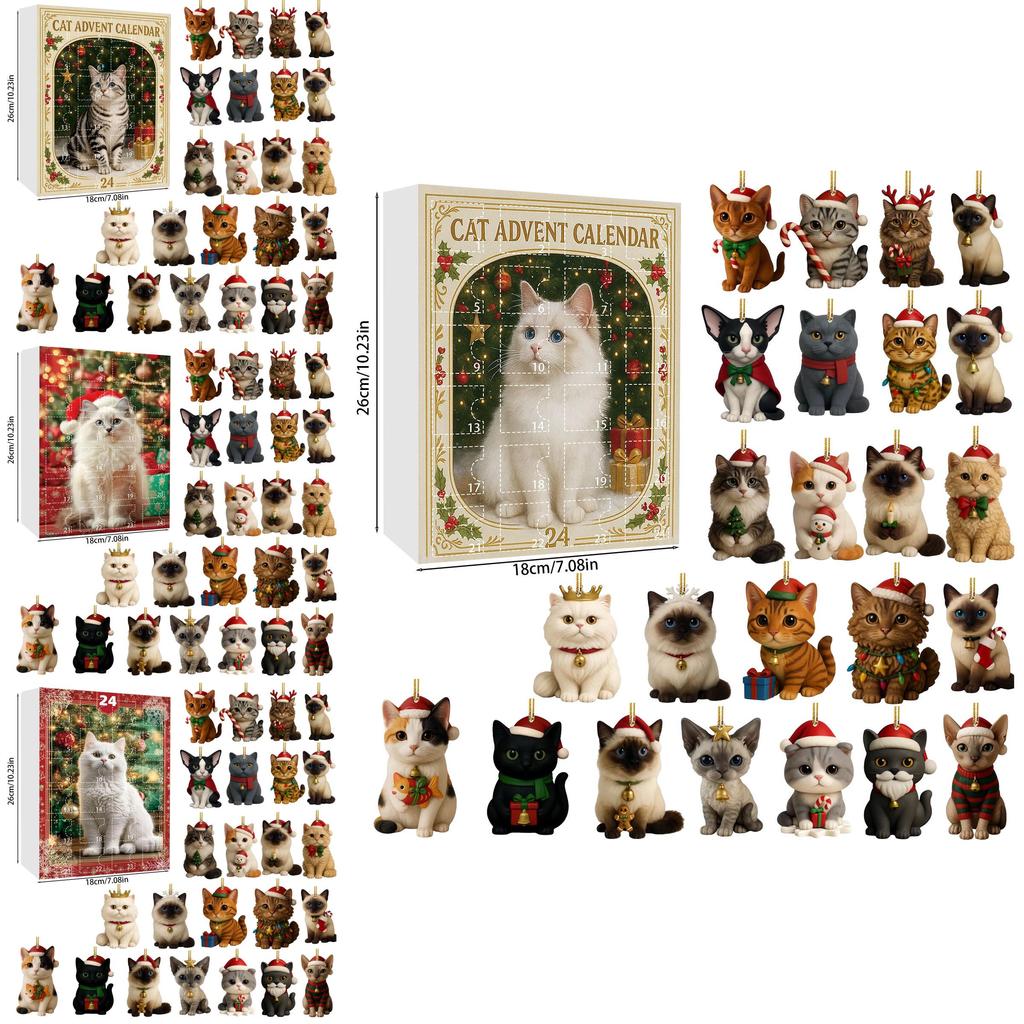 Christmas Cat Acrylic Advent Calendar With 24 Decor Slots For Holiday Celebrations