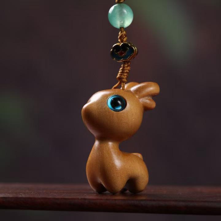 Argentina Green Sandalwood Fawn Carving Decorative Ornament 