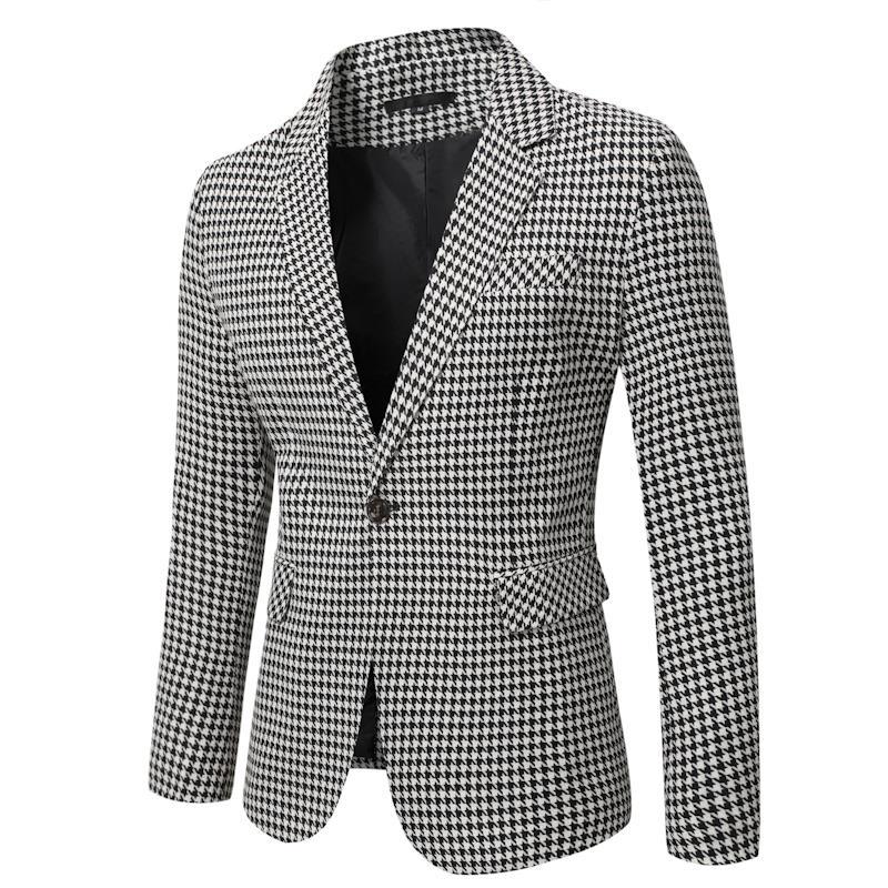 Men Black White Plaid Slim Fit