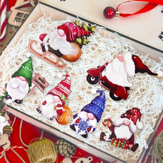 36 Pcs Wooden Gnome Christmas Ornaments Christmas Elf Hanging Wood Crafts for Holiday Tree Home Decor Xmas Party Supplies