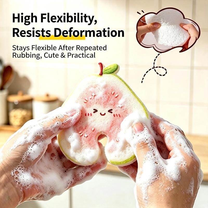 Cartoon Fruit Series Dish Sponge Brush Soft Bristle Scratch-Free Multipurpose Kitchen Cleaning Gadget for Home Use
